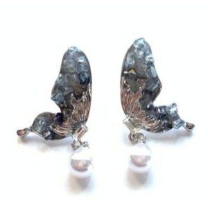 Dark Blue Gemstone Butterfly Dangle Earrings